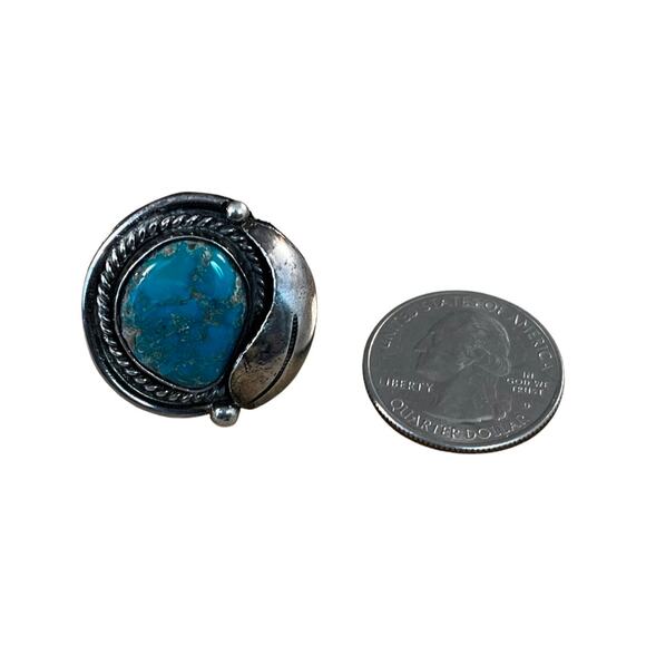 Vintage Turquoise Ring, Sterling Silver Native American Navajo Ring Sz 5 - Picture 2 of 9